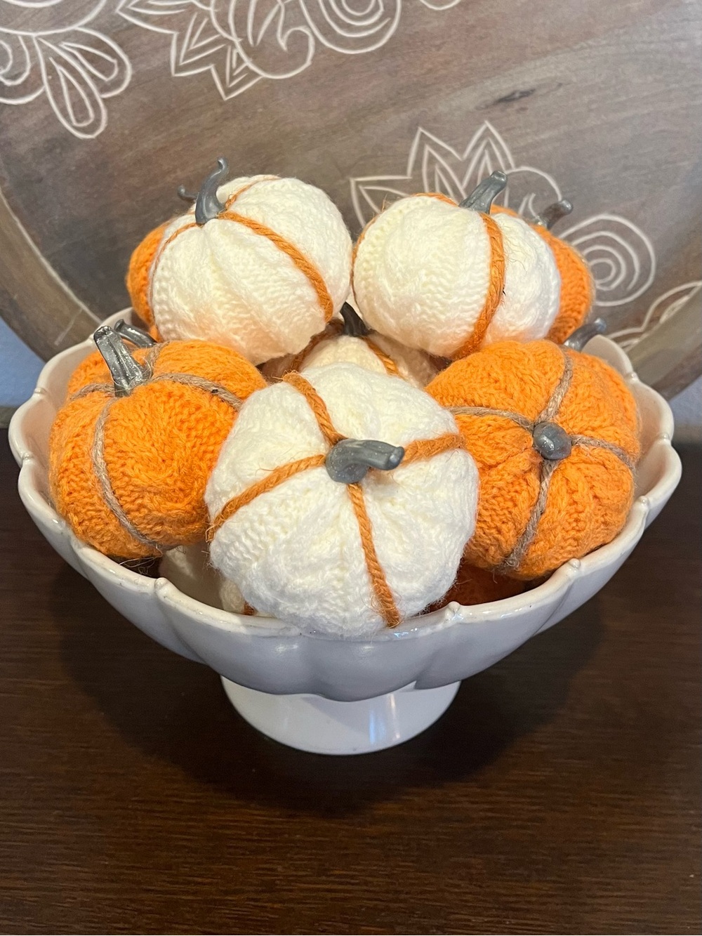 Spritz Knit Harvest 16 Mini Pumpkins: Cream w/Orange & Orange w/Tan Jute Stripes